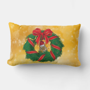 Cute Chipmunk Christmas Wreath Lumbar Cushion