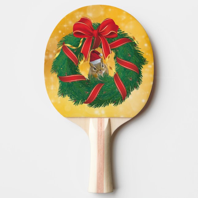 Cute Chipmunk Christmas Wreath Ping Pong Paddle (Front)