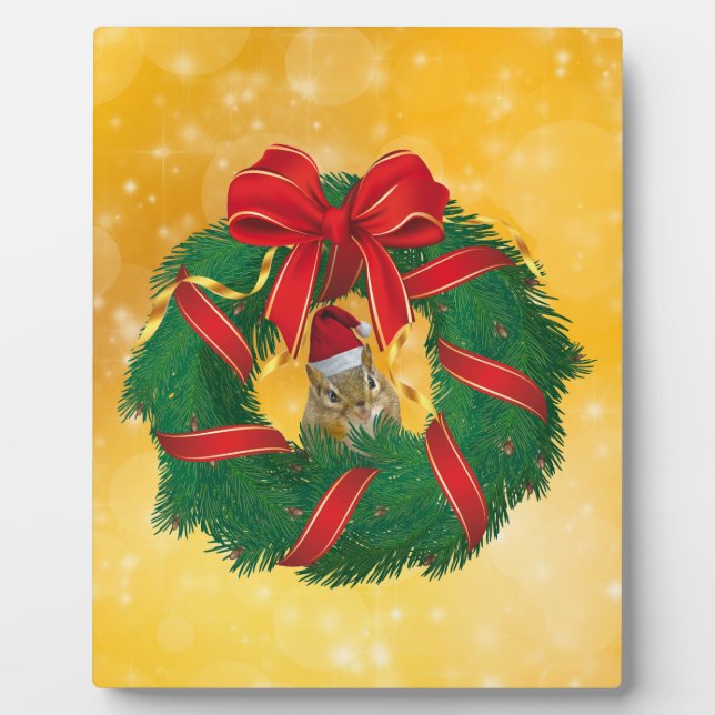 Cute Chipmunk Christmas Wreath Plaque (Front)