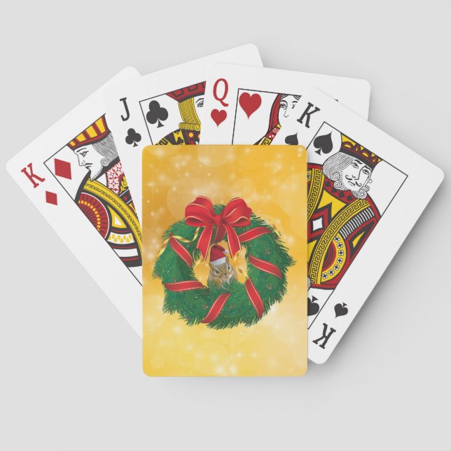 Cute Chipmunk Christmas Wreath Playing Cards (Back)
