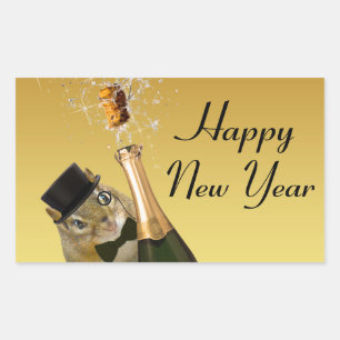 Cute Chipmunk Happy New Year Rectangular Sticker
