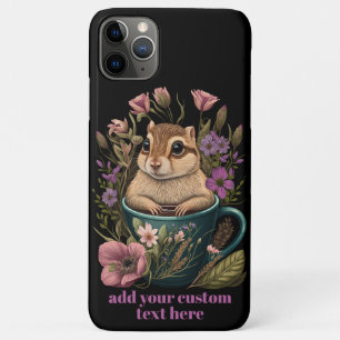 Cute Chipmunk in Cup Wildflower Cottagecore Custom iPhone 11 Pro Max Case