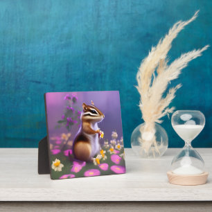 Cute Chipmunk in Flowers Plaque