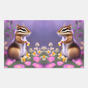 Cute Chipmunk in Flowers Rectangular Sticker