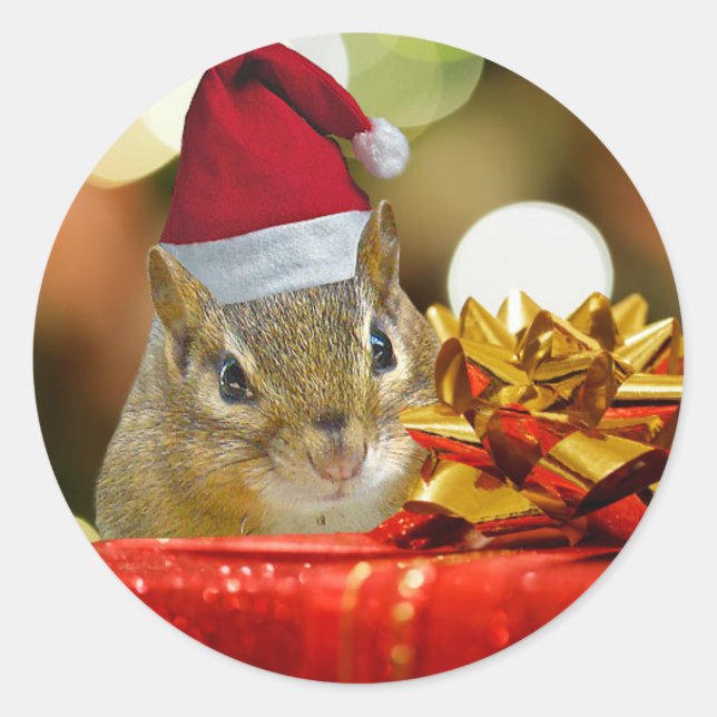 Cute Chipmunk Merry Christmas Classic Round Sticker (Front)