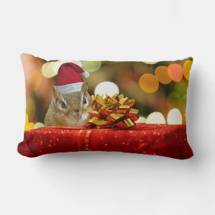 Cute Chipmunk Merry Christmas Lumbar Cushion