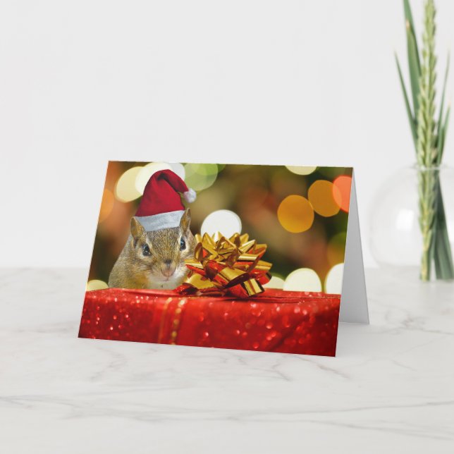 Cute Chipmunk Merry Christmas (Matte) Holiday Card (Front)