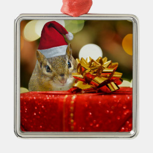 Cute Chipmunk Merry Christmas Metal Tree Decoration