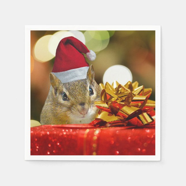 Cute Chipmunk Merry Christmas Napkin (Front)