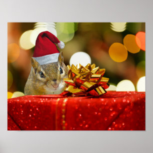 Cute Chipmunk Merry Christmas Poster