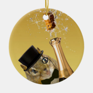 Cute Chipmunk New Year’s Eve Party Ceramic Tree Decoration