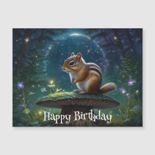 Cute Chipmunk on Mushroom in Magical Garden