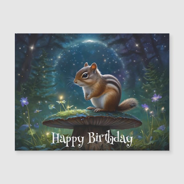 Cute Chipmunk on Mushroom in Magical Garden (Front)