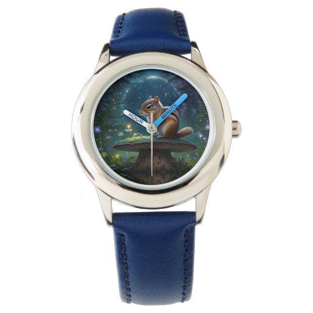 Cute Chipmunk on Mushroom in Moonlight Watch (Front)