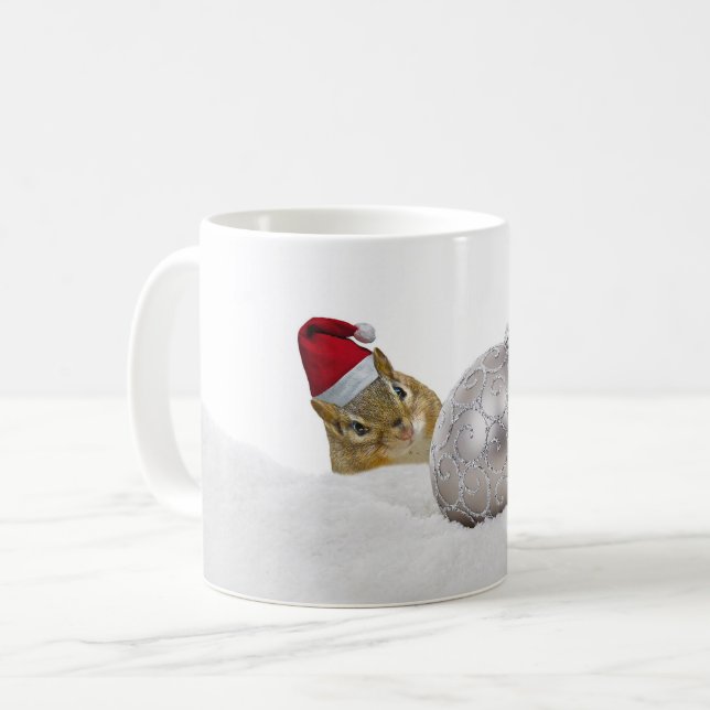 Cute Chipmunk Silver and Snow Christmas Holiday Coffee Mug (Front Left)