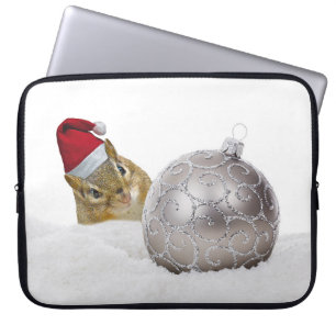 Cute Chipmunk Silver and Snow Christmas Holiday Laptop Sleeve