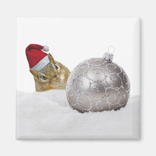 Cute Chipmunk Silver and Snow Christmas Holiday Magnet