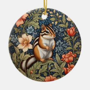 Cute Chipmunk William Morris Inspired Floral Ceramic Ornament