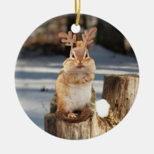 Cute Chipmunk with Antlers Ceramic Tree Decoration