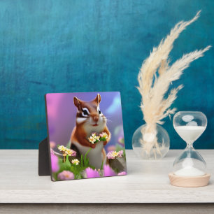 Cute Chipmunk with Flowers Plaque
