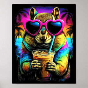 Cute Chipmunk with Sungles Iced Coffee Beach Poster