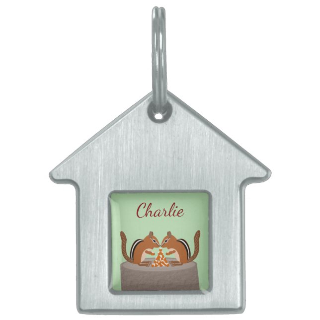Cute Chipmunks Fall Custom Pet Name ID Tag (Front)