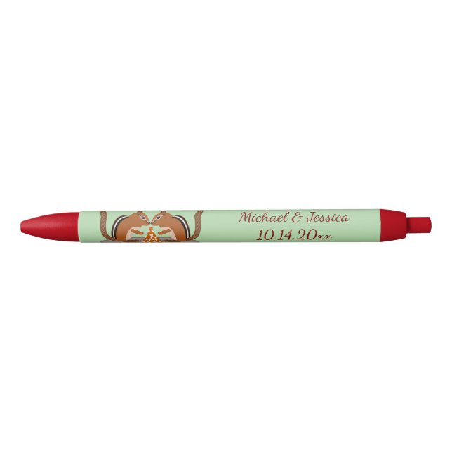 Cute Chipmunks Fall Wedding Custom Black Ink Pen (Front)