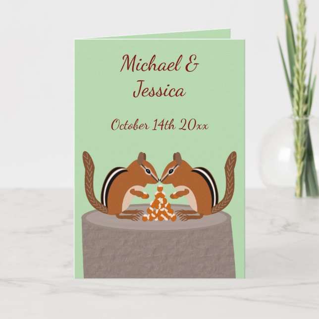 Cute Chipmunks Fall Wedding Custom Card (Front)