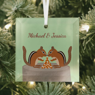 Cute Chipmunks Fall Wedding Custom Glass Tree Decoration