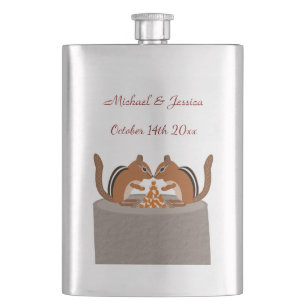 Cute Chipmunks Fall Wedding Custom Hip Flask