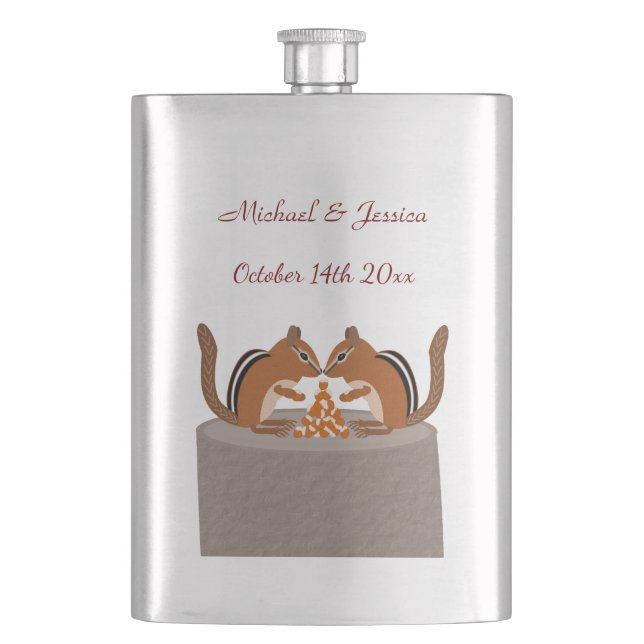 Cute Chipmunks Fall Wedding Custom Hip Flask (Front)