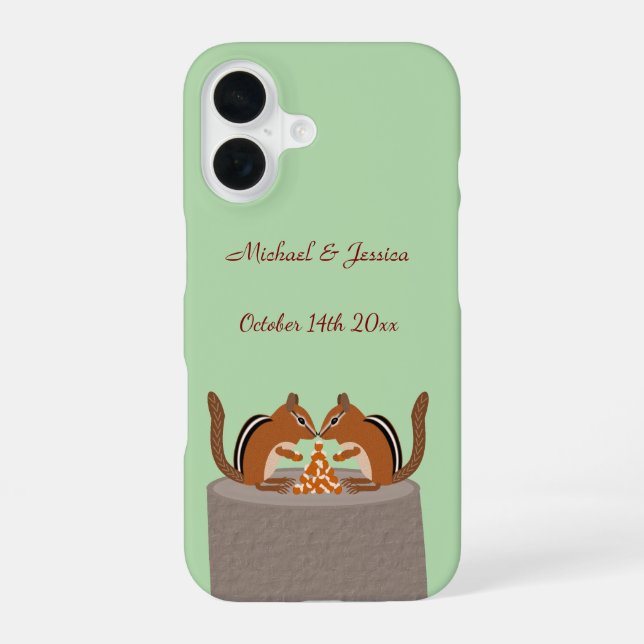 Cute Chipmunks Fall Wedding Custom iPhone 16 Case (Back)