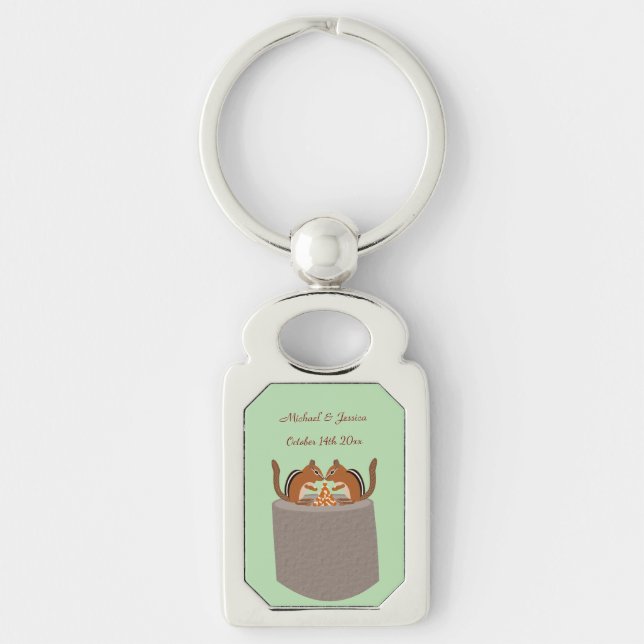 Cute Chipmunks Fall Wedding Custom Key Ring (Front)
