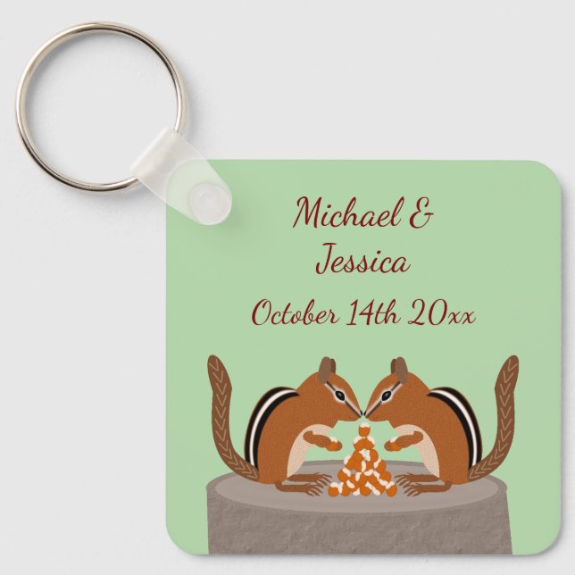 Cute Chipmunks Fall Wedding Custom Key Ring (Front)