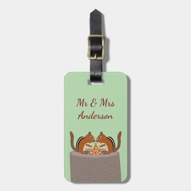 Cute Chipmunks Fall Wedding Custom Luggage Tag (Front Vertical)