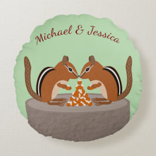 Cute Chipmunks Fall Wedding Custom Names Round Cushion