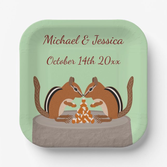Cute Chipmunks Fall Wedding Custom Paper Plate (Front)