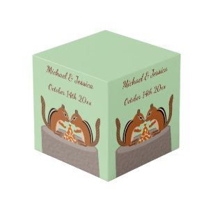 Cute Chipmunks Fall Wedding Custom Photo Upload Cube