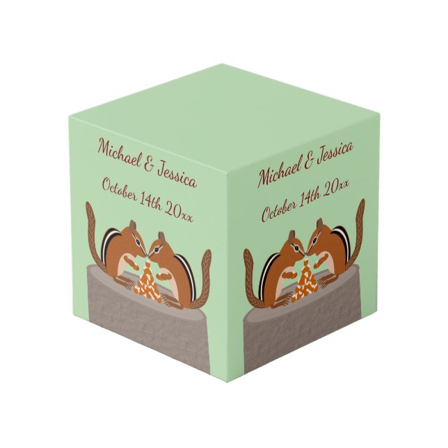 Cute Chipmunks Fall Wedding Custom Photo Upload Cube (Front Angled)