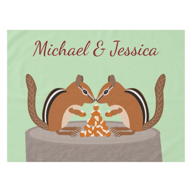 Cute Chipmunks Fall Wedding Custom Tablecloth (Front (Horizontal))
