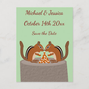 Cute Chipmunks Fall Wedding Save the Date Postcard