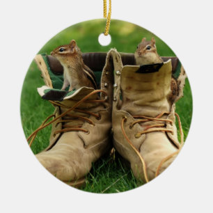 Cute Chipmunks in Boots Ceramic Ornament