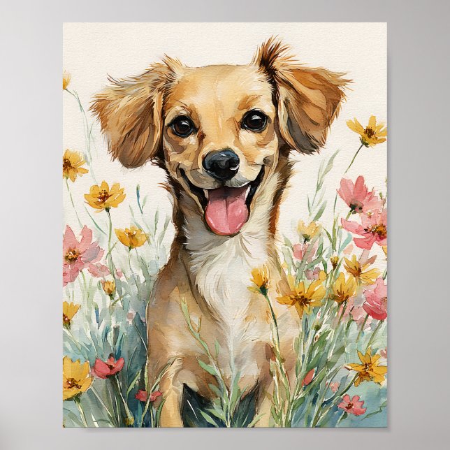 Cute Chiweenie Watercolor Art – Happy Dachshund Ch Poster (Front)