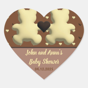 Cute chocolate bear Baby shower heart stickers