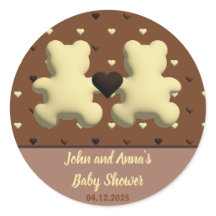 Cute chocolate bear Baby shower stickers