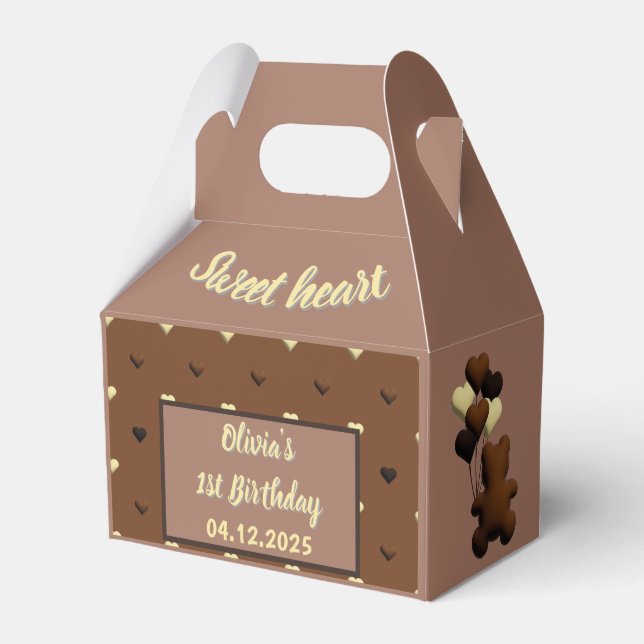 Cute chocolate bear Birthday favour box (Front Side)