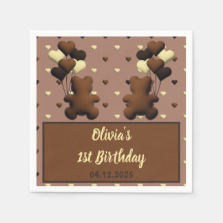 Cute chocolate bear Birthday napkins