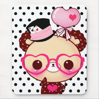 Cute chocolate bear with pink glasses mouse pad