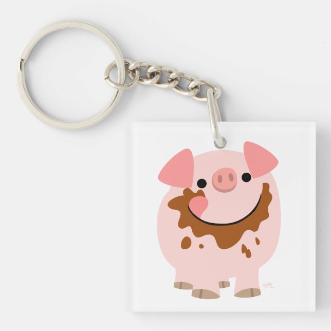 Cute Chocolate Cartoon Pig Acrylic Keychain (Front)