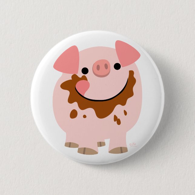 Cute Chocolate Cartoon Pig Button Badge (Front)